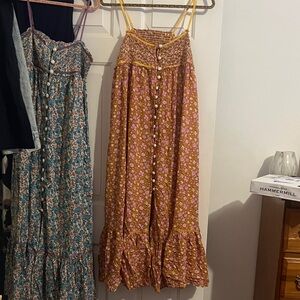 Free People Pink and Yellow Floral Maxi Skirt